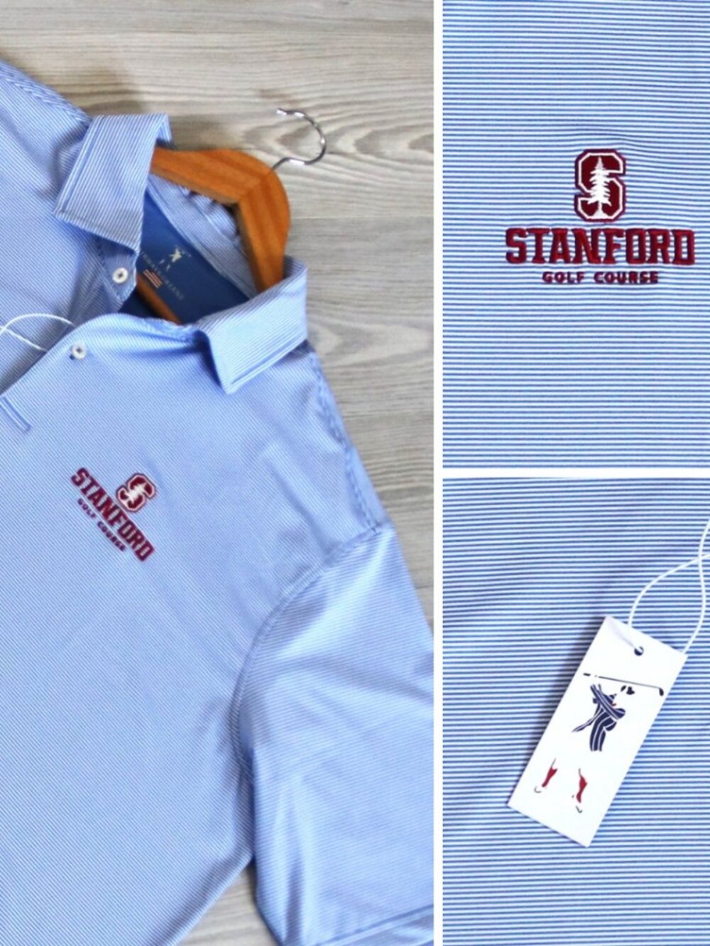 Stanford Golf Course x F&G Men's XL Azure Striped Performance Polo Shirt Stretch